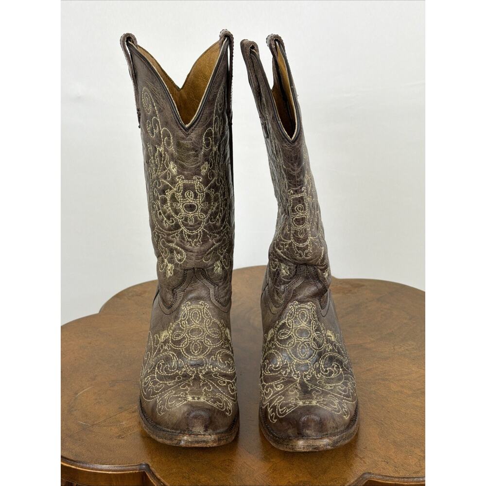Corral Teens Brown Pebble Leather Western Boots Cream Stitching #1637 Size 5 - Picture 2 of 7